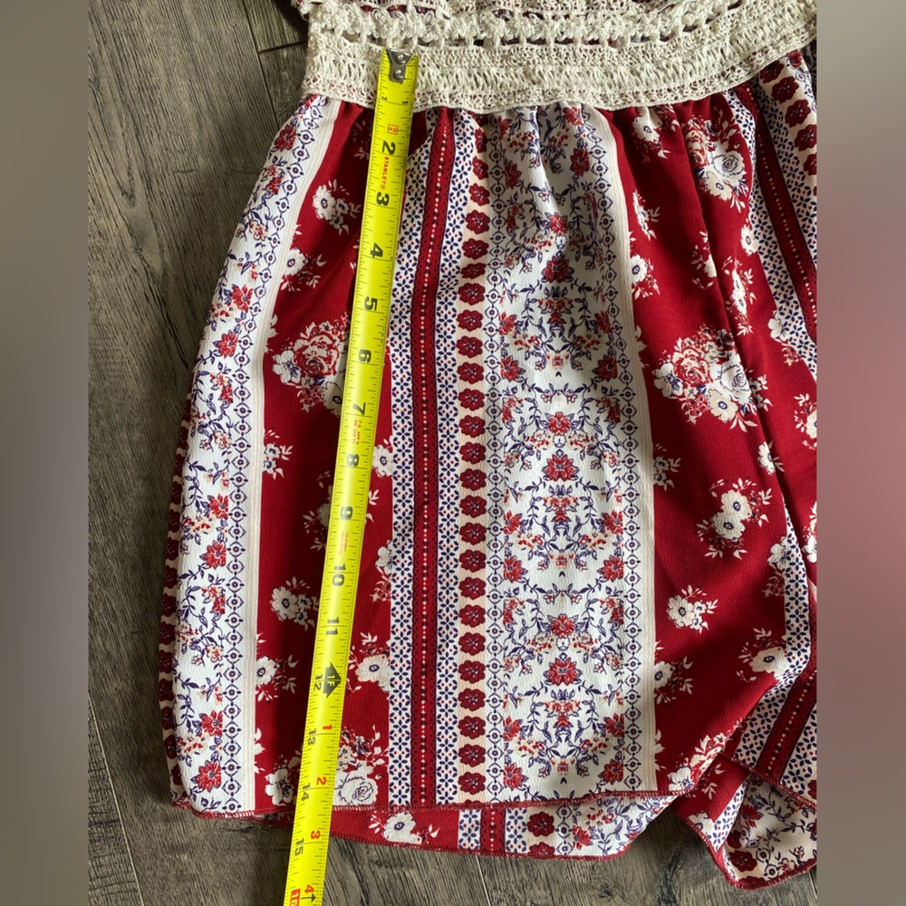 Rue21 Red Floral Off-Shoulder Romper with Crochet Waist - Picture 6 of 12